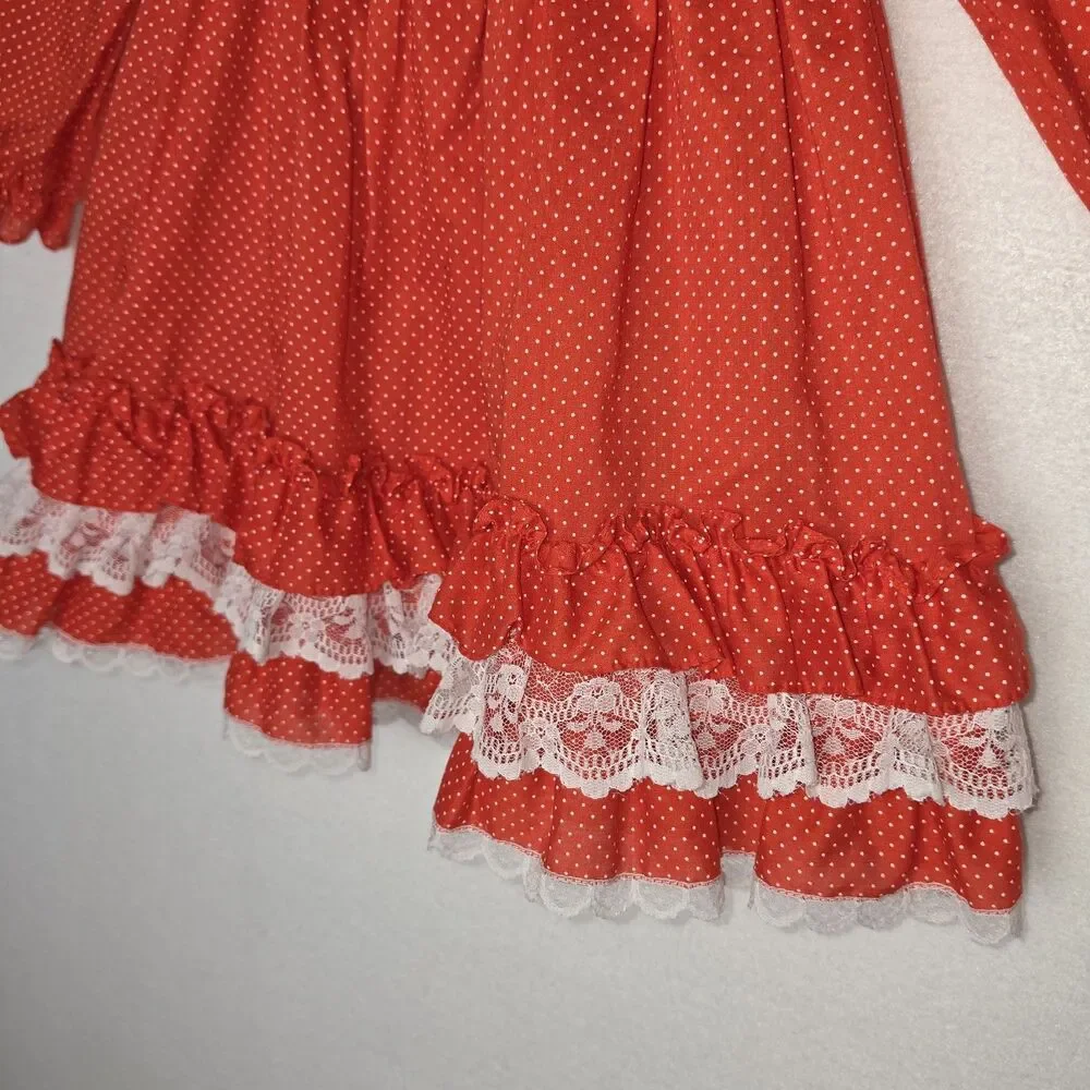 Vintage Sears Winnie the Pooh Red Polka Dot Ruffle Lace Dress Youth Girls Size 6